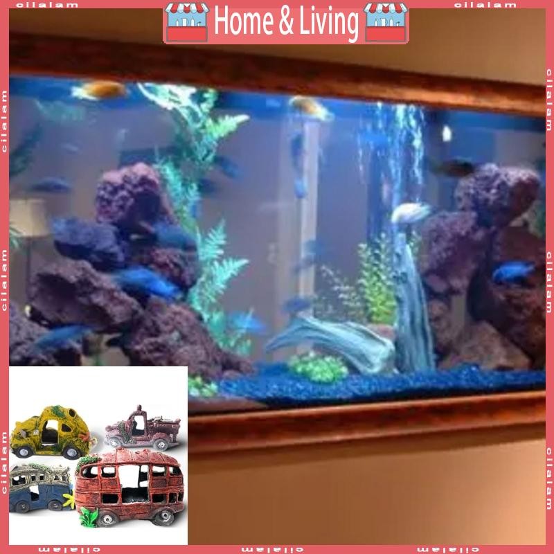 ci DIY Aquarium Fish Tanks Artificial Resin Car Wreckage Ornament Landscape Decors