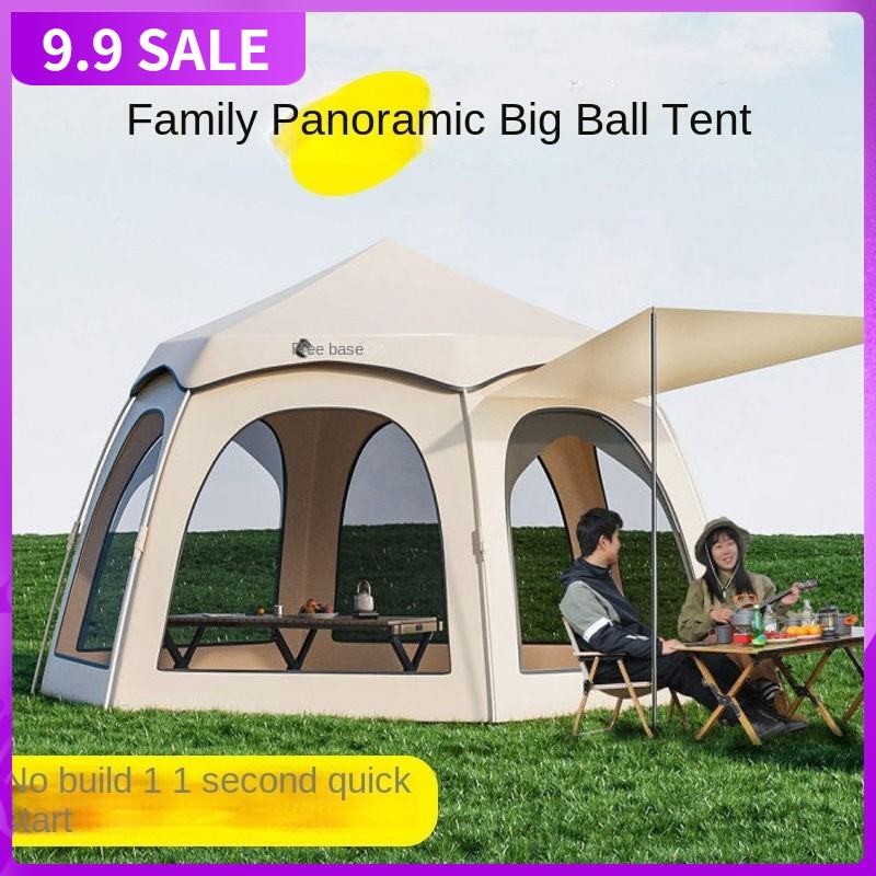 [Quick delivery] Hexagonal outdoor tent camping, thickened double-layer fully automatic opening and closing portable family hikers travel equipment, full set of rain-proof camping picnics, Oxford cloth