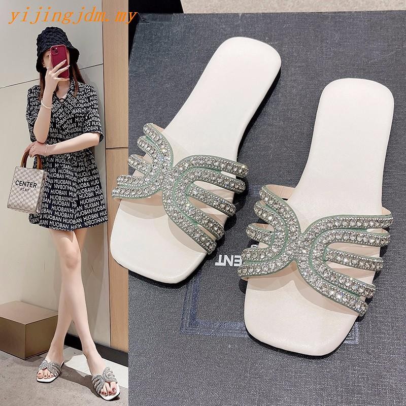 Women's Slippers Ready Stock 2024 New Style Flat-Soled Women's Shoes Fashionable Outer Wear Plus Size 43