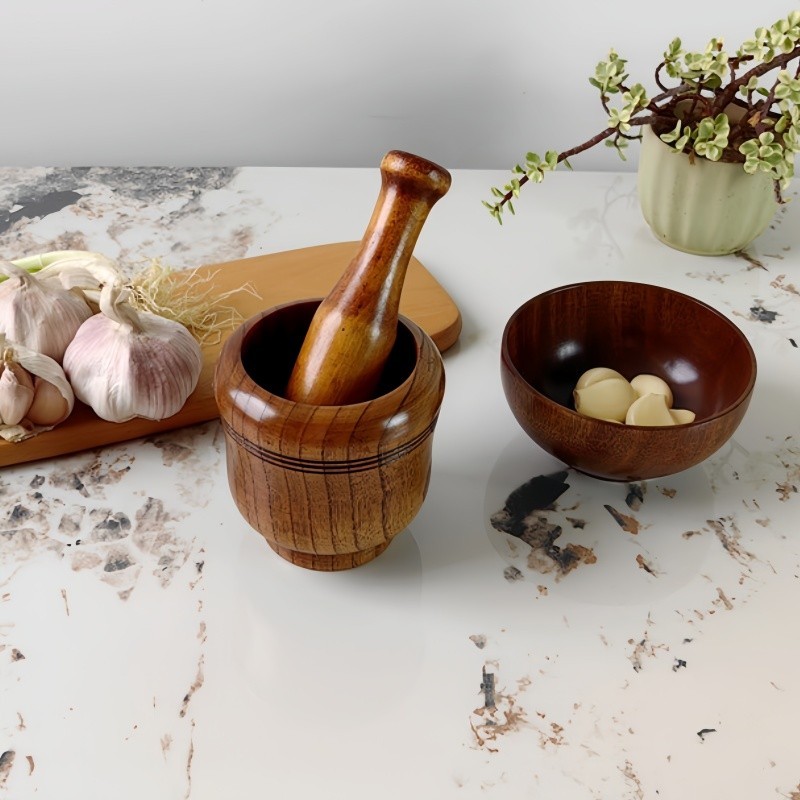 Wooden Garlic Press Mortar and Pestle Spice Grinder Manual Crushing of Herbs Pepper Food Mill Household Kitchen Accessories