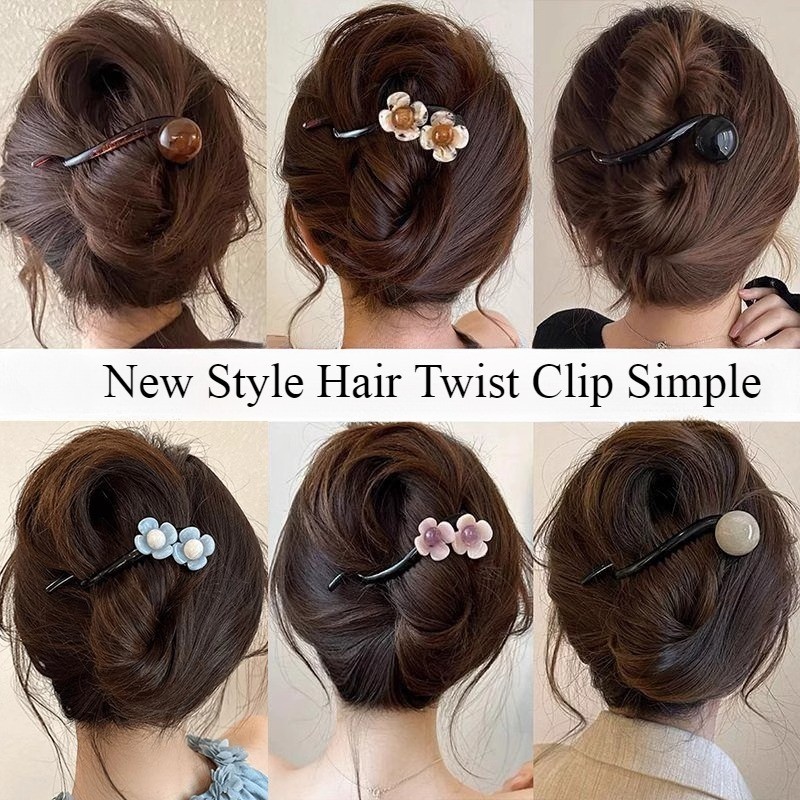 Chinese Retro Temperament Flower One-word Clip 2024 New Style Hair Twist Clip Simple