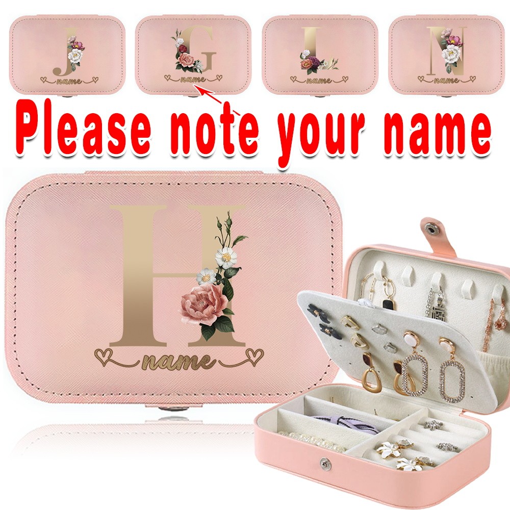 Customized Name Portable Double Jewelry Storage Box PU Makeup Pack Jewelry Display Case Earrings Rings Flap Zipper Bag