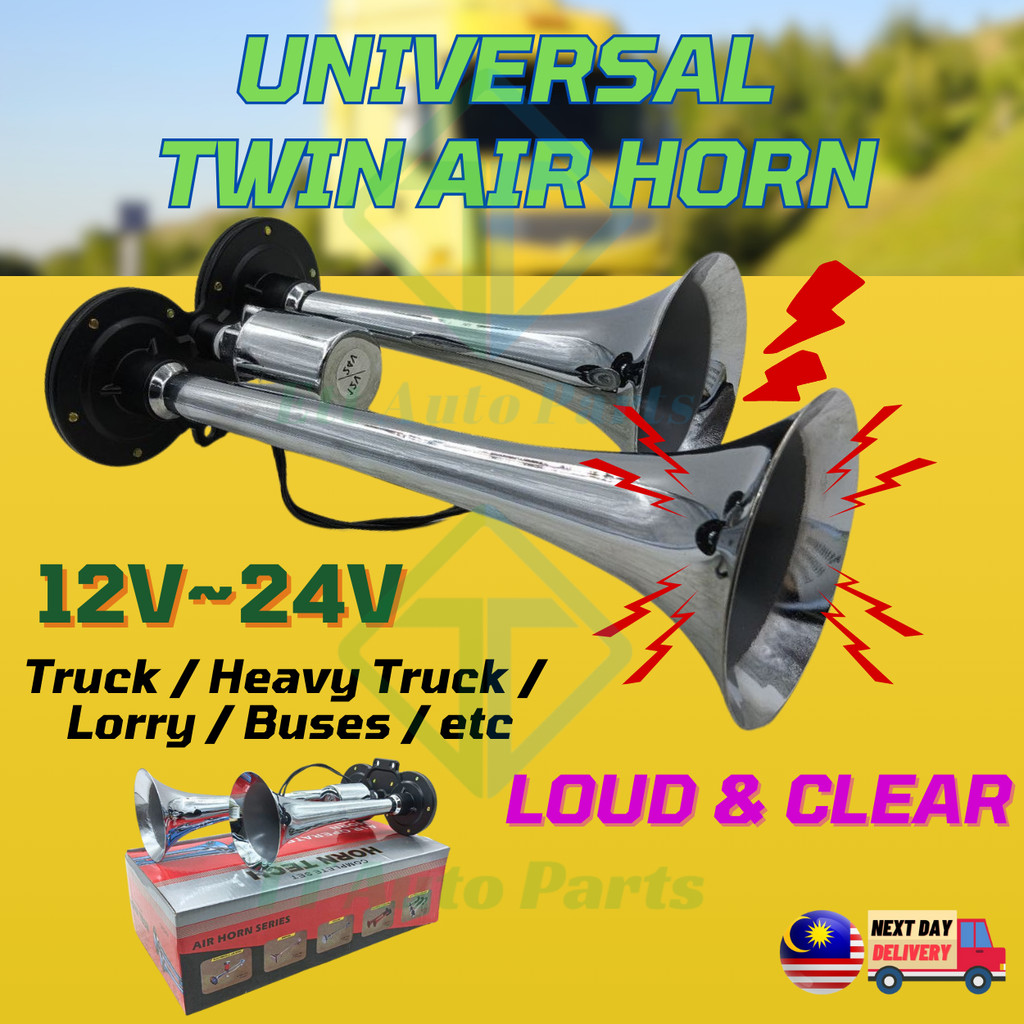 Hon Angin 12V-24V Dua Trompet Bunyi Sangat Kuat Frekuensi Tinggi Sesuai Untuk Lori Trailer Truck Air Horn Red Box