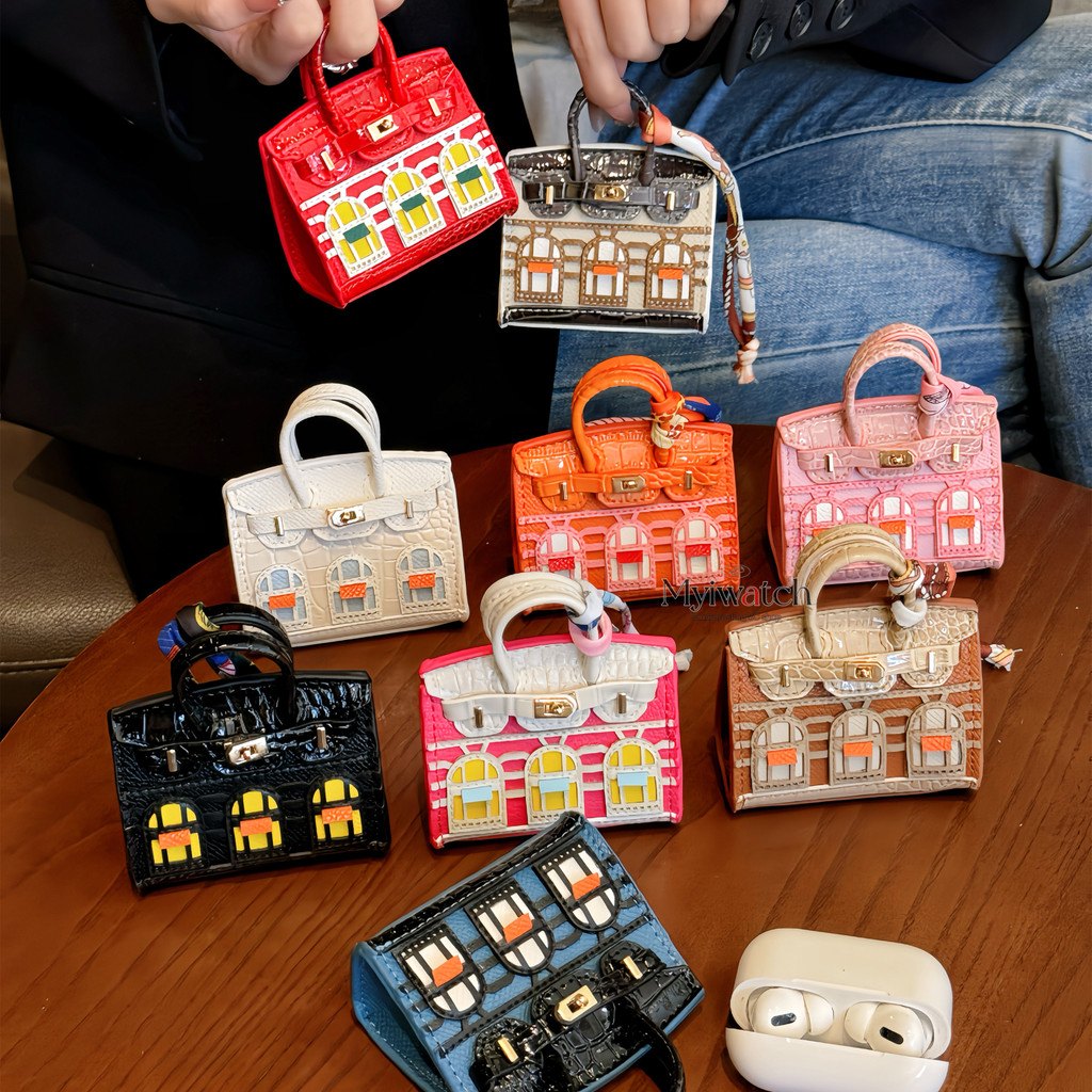 Luxury Color Blocked Leather Platinum Mini Bag For Apple AirPods 1 2 3rd 4 Pro 2 New House Design Multifunctional Universal Headphone Leather Bag Backpack Pendant