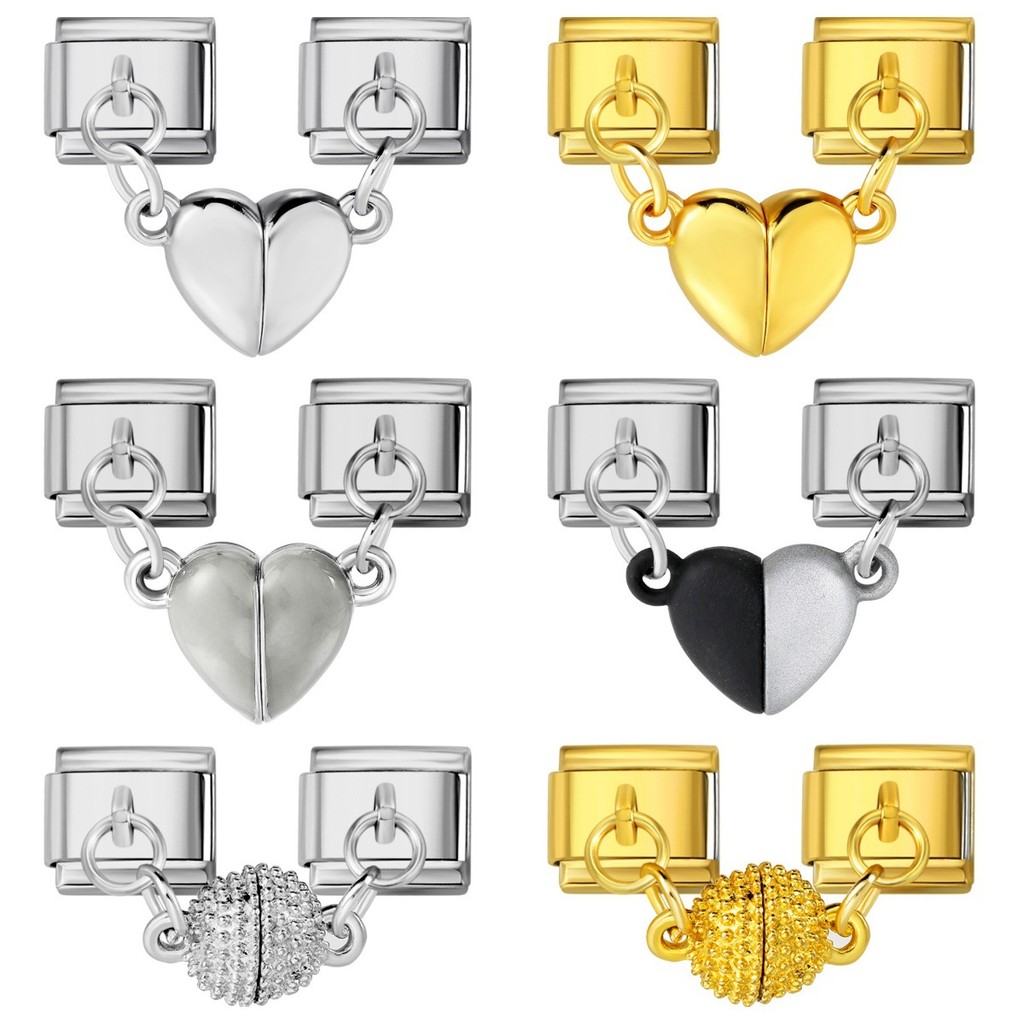 Magnetic heart-shaped double pendant bracelet accessories titanium steel DIY free splicing Italian module bracelet