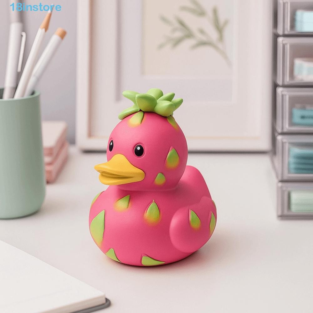 INSTORE Dragon Fruit Duck Figurine, Resin Cartoon Watermelon Duck Statue, Creative Mini Decorative Funny Duck Ornament Living Room Decor
