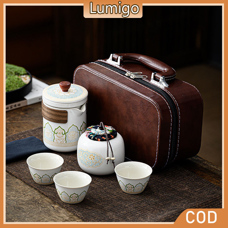 Vintage Ceramic Guyun Luanjin Travel Tea Set Outdoor Portable Tea Set with Filter Chinese Tea Cup Gift Set Teh 功夫茶具 户外茶壶