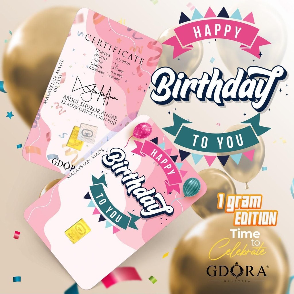 GDORA Gold Bar 1.00gram '' Happy Birthday Pink Edition '' 999.99