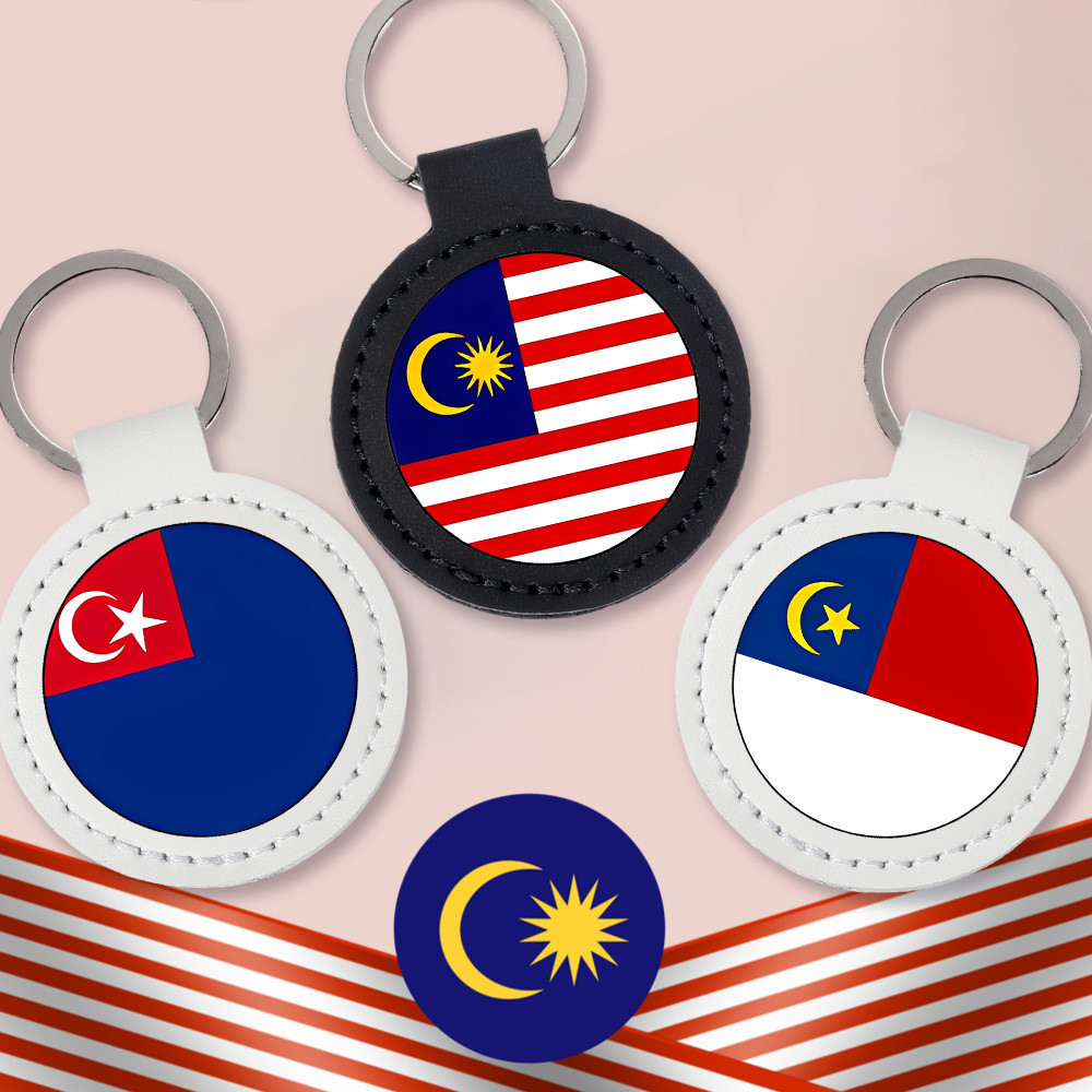 Malaysian State Flags Printing PU Leather Keychain Backpack Pendant Malaysia Independence Day Souvenir Pendant