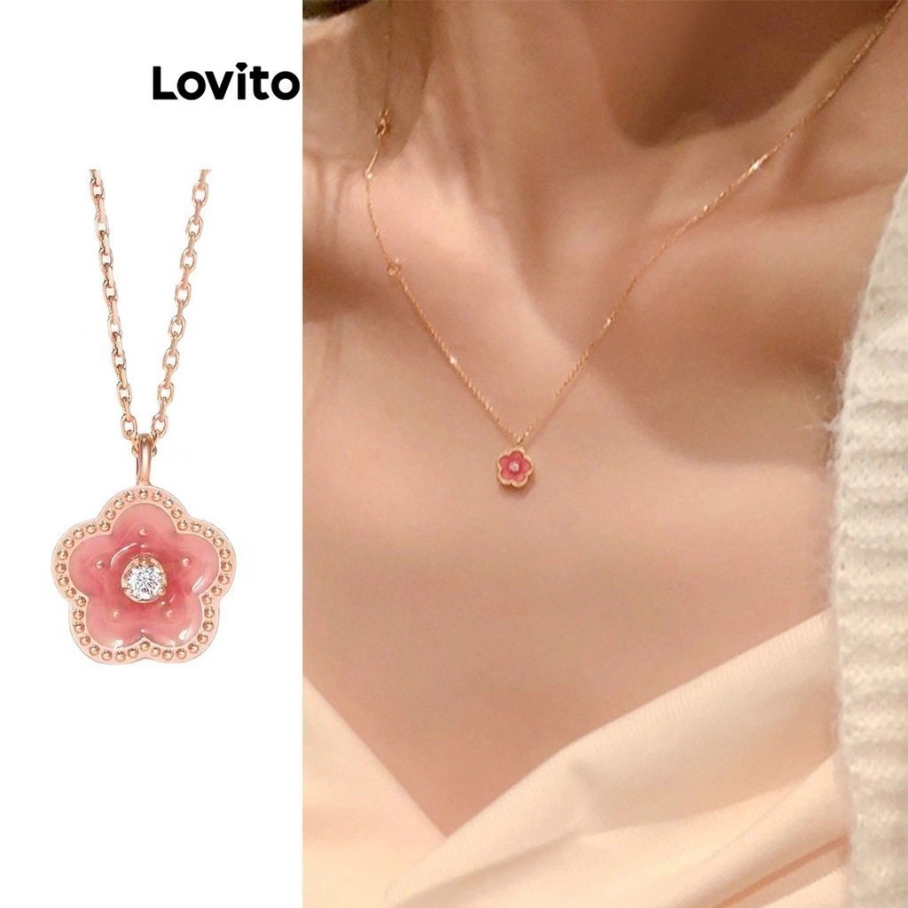 Lovito Casual Floral Flowers Necklaces for Women LNA28144 (Pink) Lovito Kalung Bunga Bunga Kasual untuk Wanita