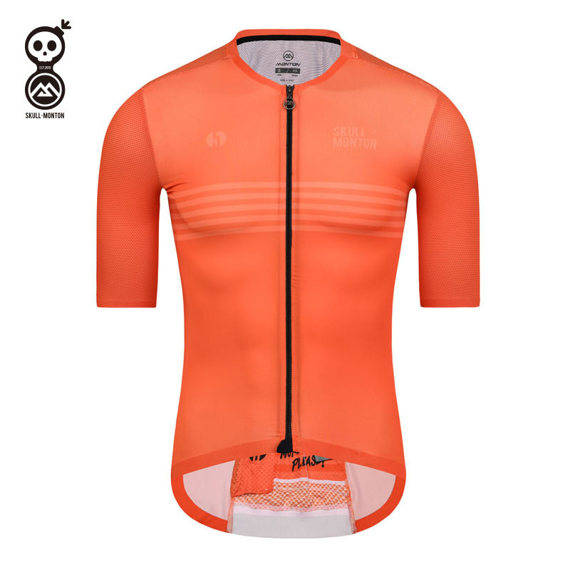 SKULL MONTON MENS CYCLING JERSEY THURSDAY ORANGE Powerband Breathable Cycling Jersey Anti-Pilling Eco-Friendly Bike Clothing Top Road Team Bicycle Jersey