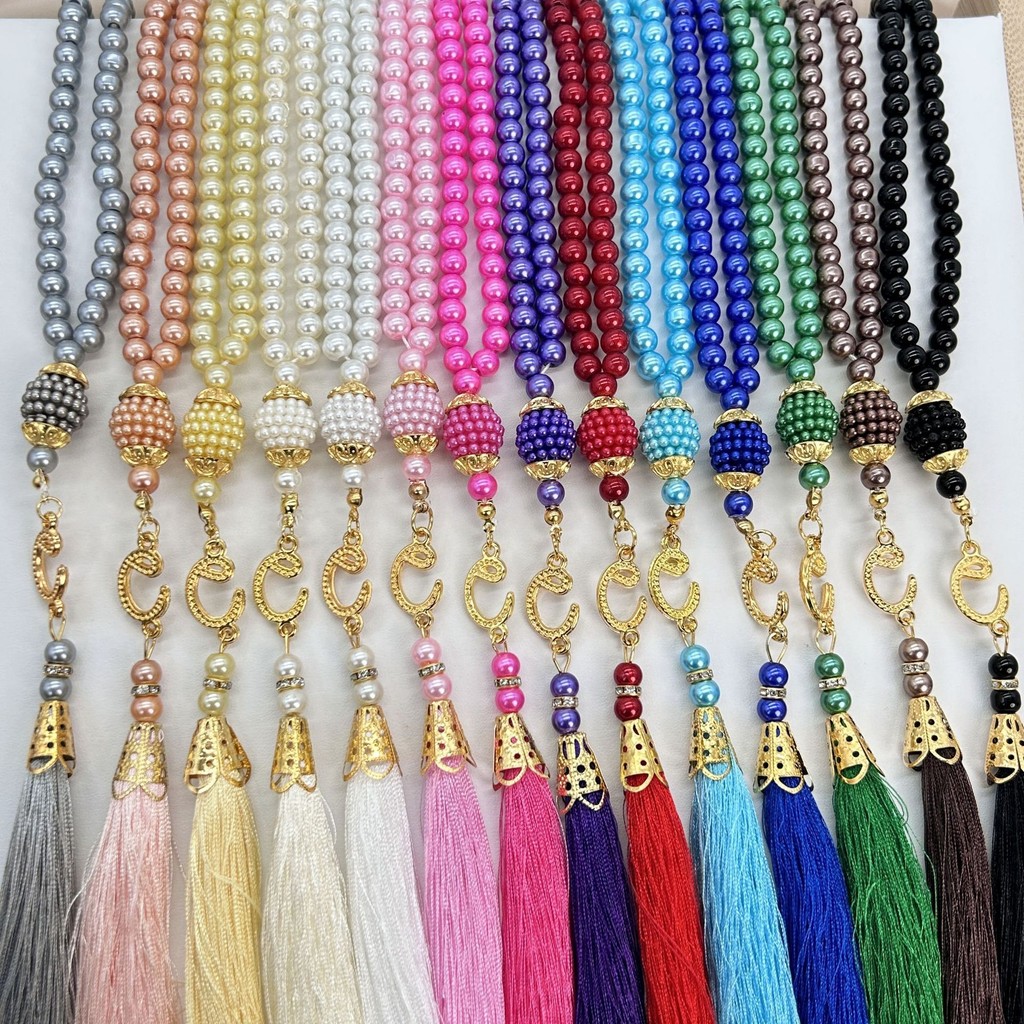 Muslim Prayer Beads,6mm 99pcs Glass Pearls Tassel Turkish Style Muslim Rosary Islamic Prayer Beads Necklace Hand Bracelets For Women Jewelry Accessories Gift