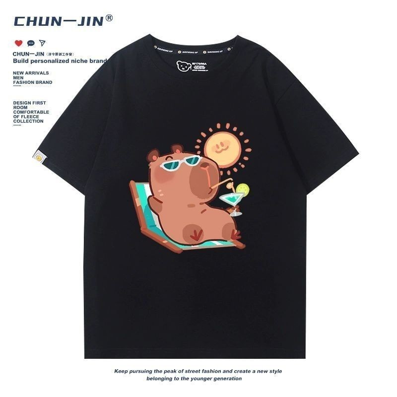 [Hot-selling] Cute Capybara Jun Kapibara Coconut Pope Painting Cartoon Merchandise Japanese Two-dimensional Short-sleeved Pure Cotton t-shirt