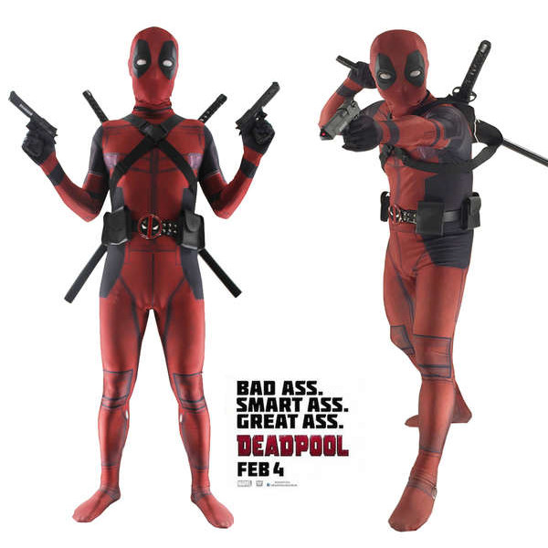 boy's one-piece tights anime cosplay Marvel HOTSELLING deadpool costume kids photo props Birthday gift holloween superhero costume Masquerade ☞2017 Movie Version Child Deadpool cosplay Zentai Leotard Belt Strap Gun holster Knife♜