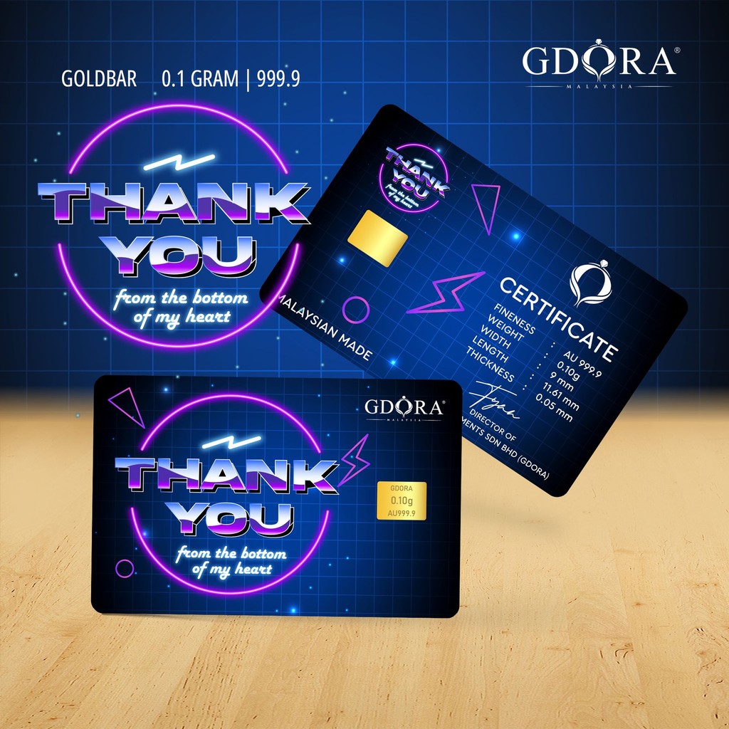 GDORA Gold Bar 0.10gram Thank You Blue 999.9