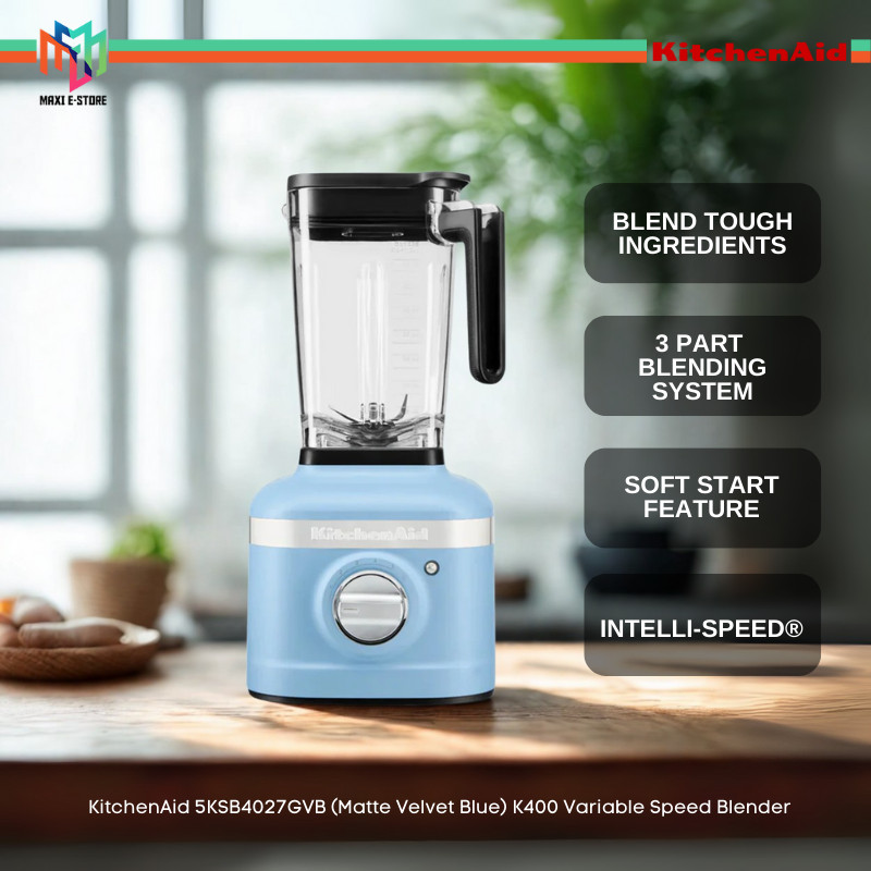 KitchenAid 5KSB4027G-MBV K400 Variable Speed Blender (Matte Velvet Blue) Intelli-Speed® 5KSB4027GVB Mesin Pengisar