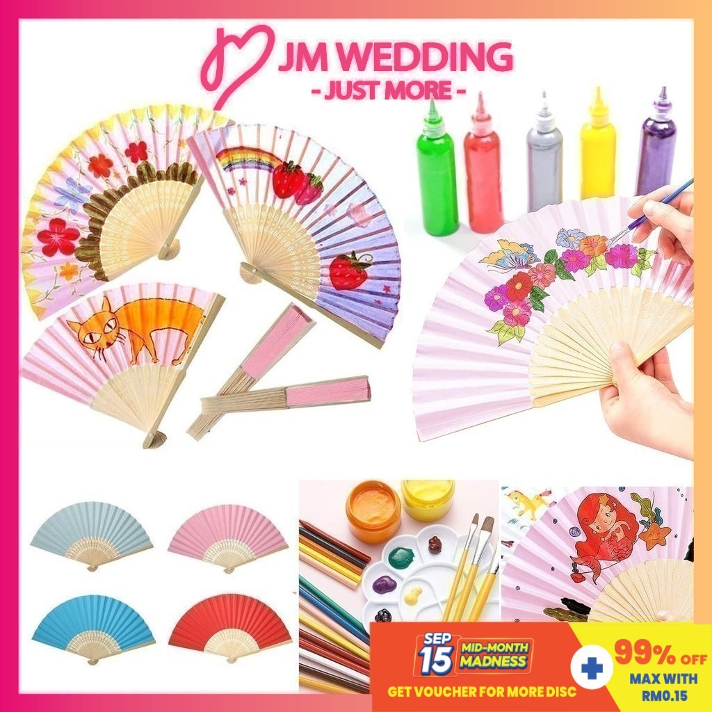 Drawing Art Craft Bamboo Paper Hand Fan/Kertas Kipas Tangan Toy Mainan Diy Kid School Alat Lukisan