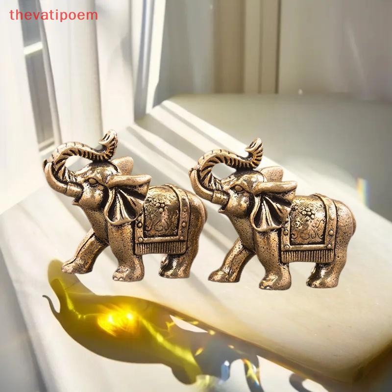 [thevatipoem] Copper Lucky Elephant Small Ornaments Brass Blessing Elephant Miniature Figurine Antique Bronze Animal Statue [HOT]