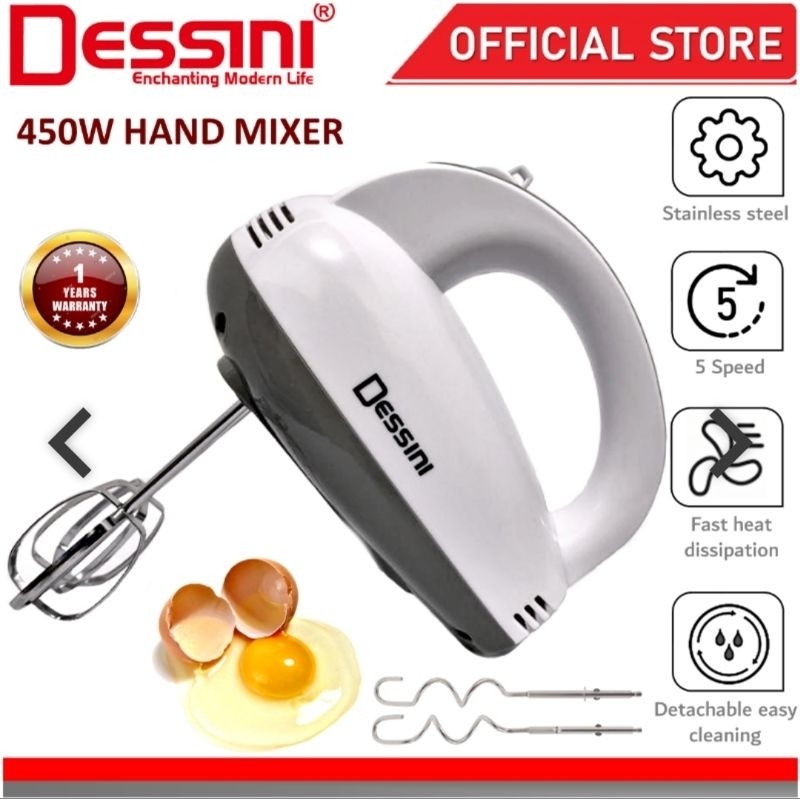 DESSINI ITALY 5 Speed Electric Hand Mixer Egg Beater Blender Grinder Processor Dough Whisk Mesin