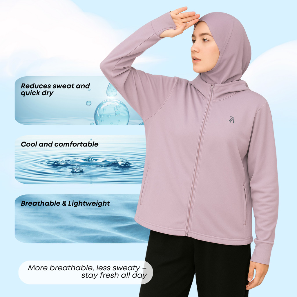 ZOE ARISAH Fernanda Top Hooded Windbreaker Activewear Muslimah Sport Jacket Baju Sukan Annalisa Hiking ZOE ARISSA