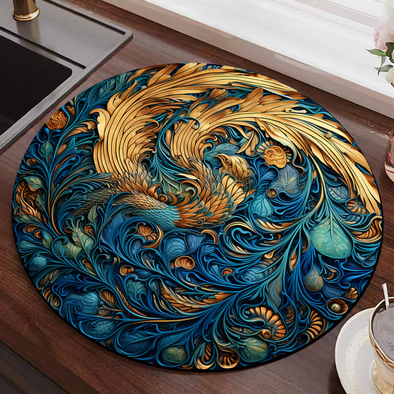 New Chinese Style Upgraded Ninth Generation Kitchen round Water Draining Pad Household Indoor Vintage Dining Table Heat Insulation Absorbent Table Mat 3IYO