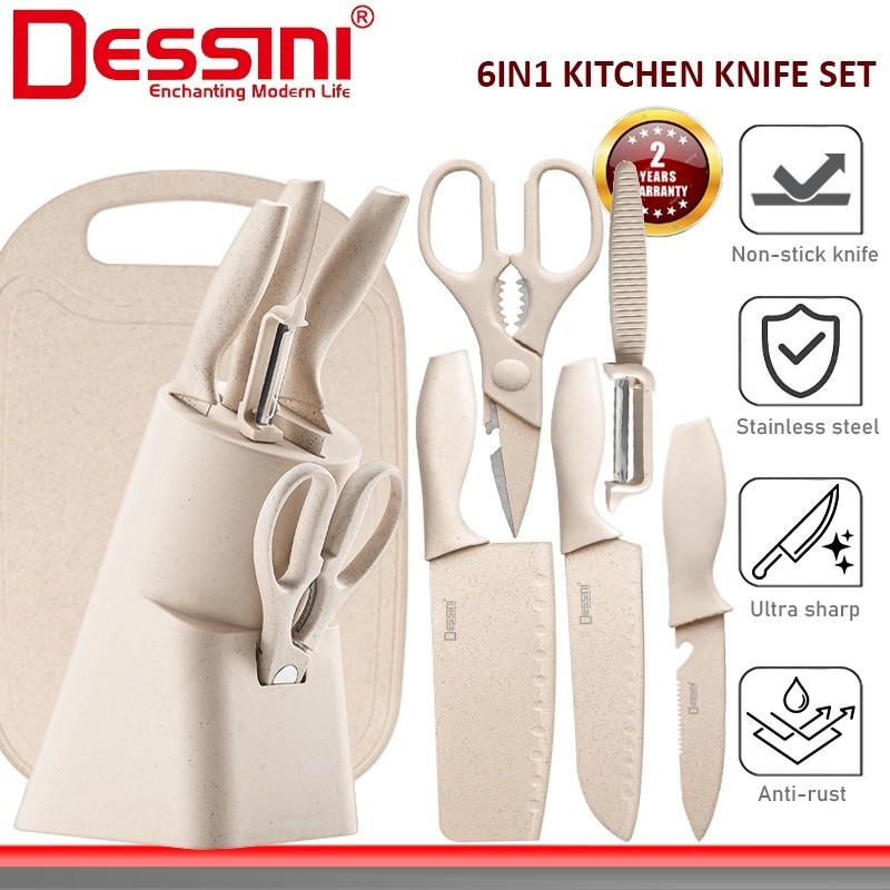 DESSINI ITALY 6 IN 1 Kitchen Knife Scissor Peeler Cutting Board Storage Holder Cutlery Organizer / Alatan Dapur Pisau