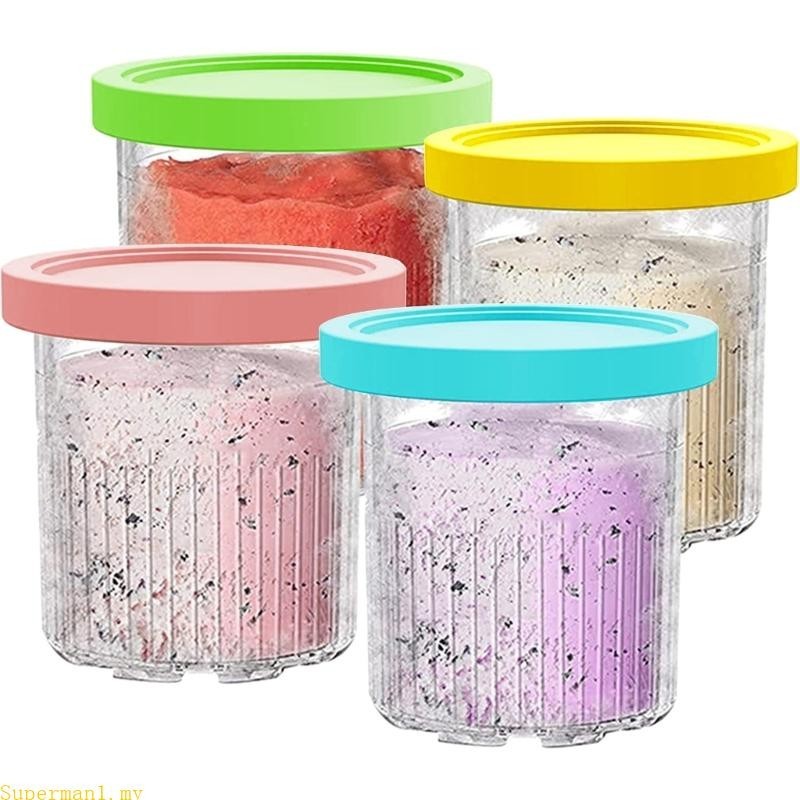 Best 4Pcs Ice Cream Pints Cups for NC500 NC501 Ninja- Creami Series Ice Cream Maker Replacements Storage Jar With Lids