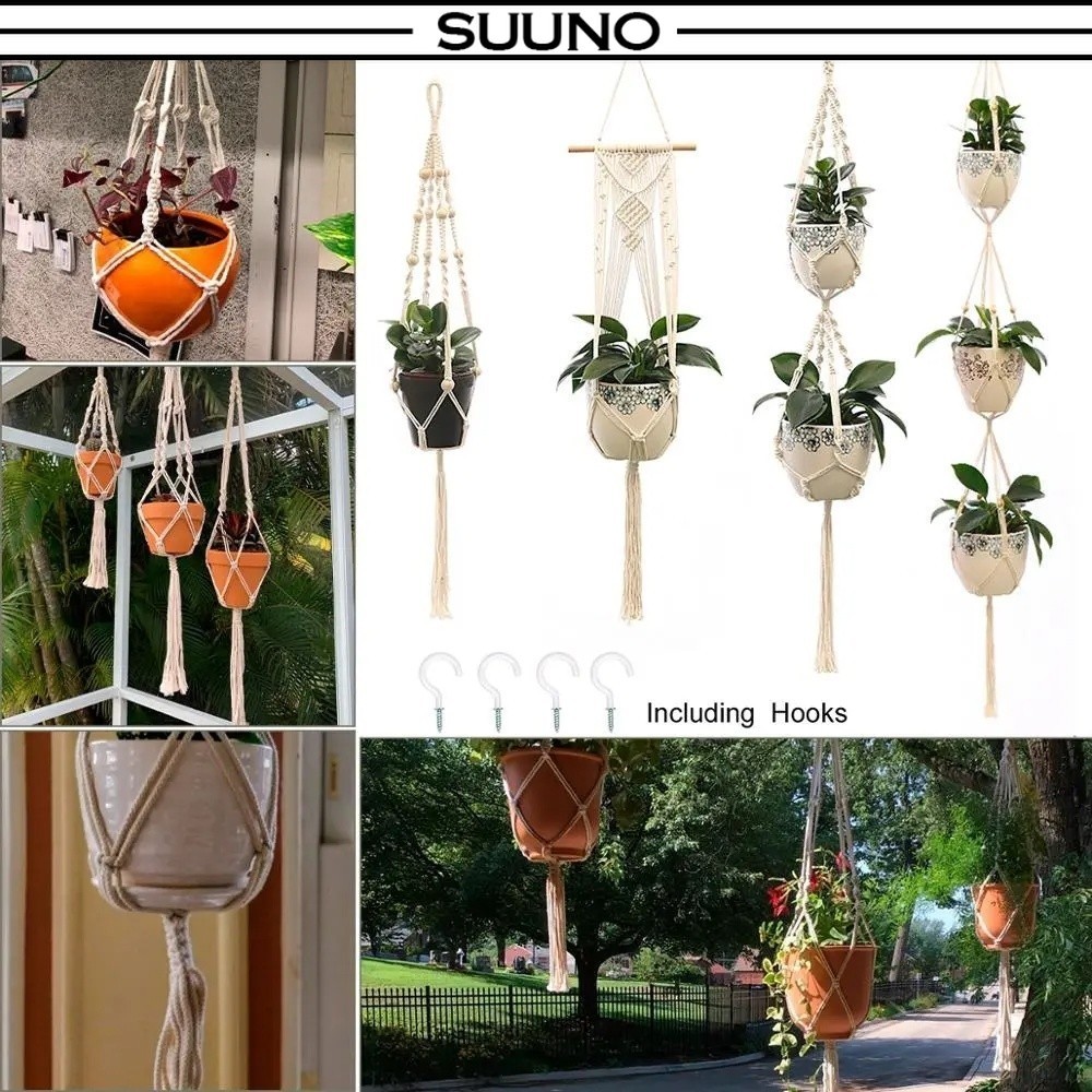 Plant Hanger Macrame Cotton Rope Hanging Flower Pot Planter Holder Hemp Rope Tali Gantung Pasu Bunga Taman Decor