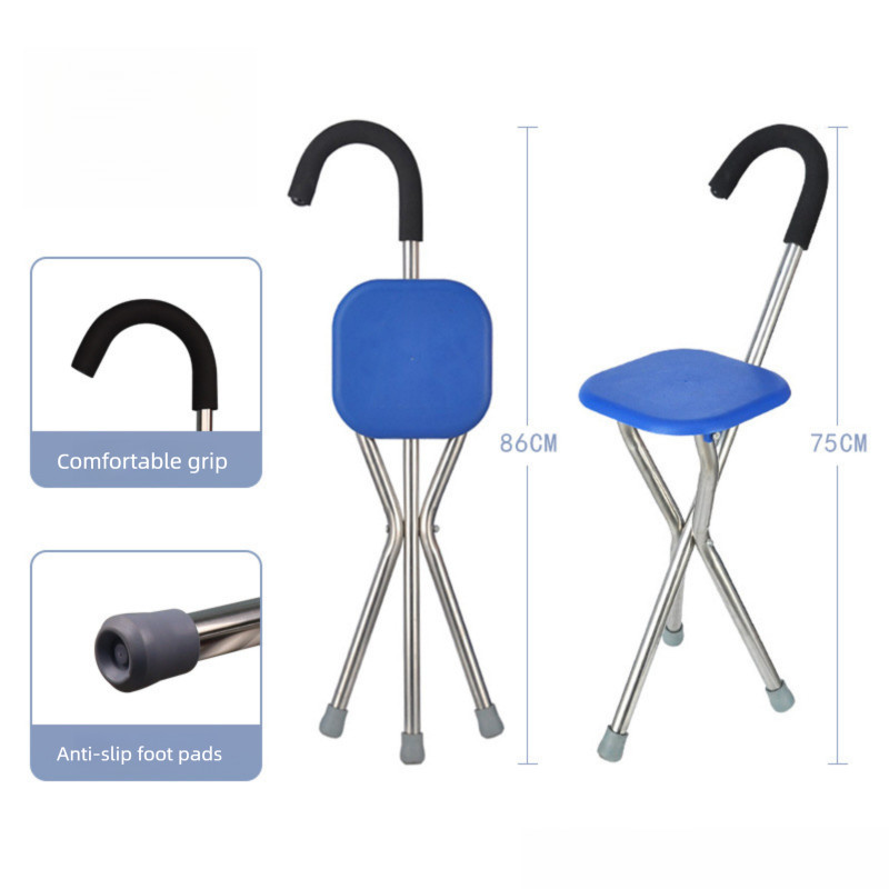 Cane Stool Thickened Stainless Steel Elderly Outdoor Travel Cane Chair、walking aid、walking cane、tongkat orang tua、tongkat lipat、tongkat 4 kaki、Foldable walking stick for elderly、tongkat kaki 4、拐杖椅子 & ---