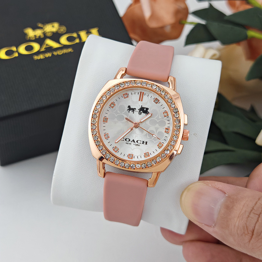 Coach Fashion Classic Carriage Rhinestones Rubber Quartz Watch