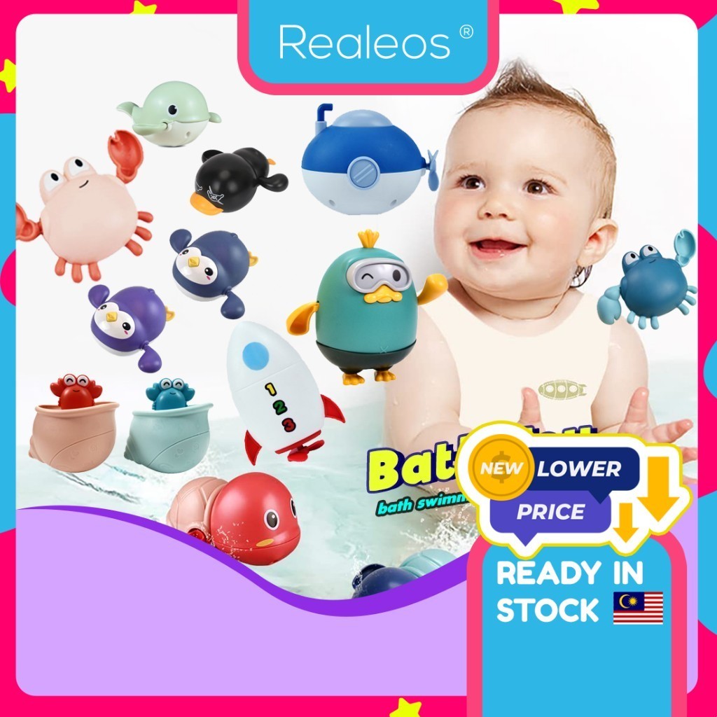 Realeos Baby Bath Toys Kids Water Toy Shower Toy Swimming Turtle Crab Duck Whale Little Small Mainan Bayi Mandian