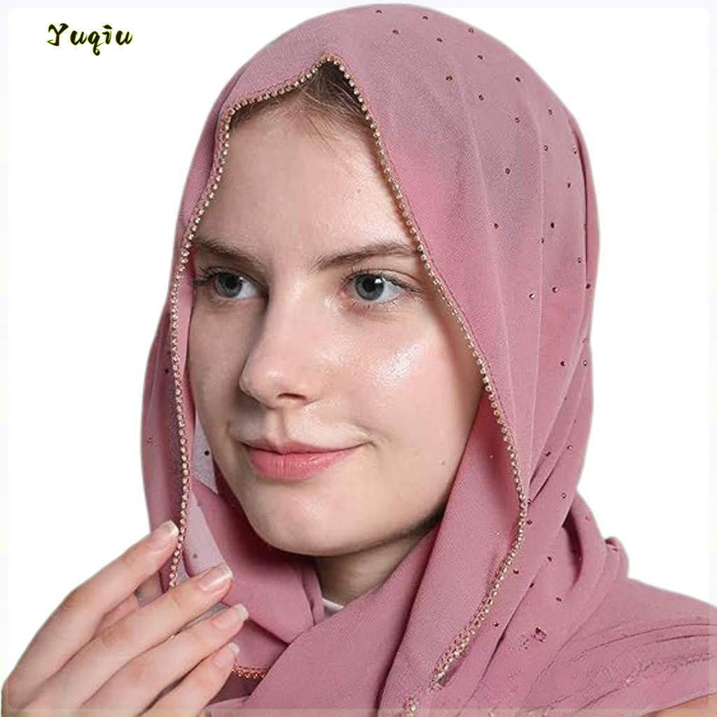 Hot Products High Quality Pearl Chiffon Rhinestone Chain Long Scarf Muslim Ladies Silk Scarf