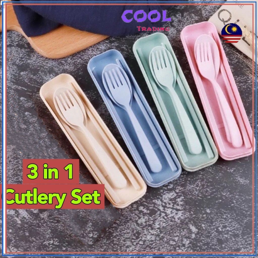 3 in 1 Set Kids Tableware set Cutlery Set Portable Spoon Fork Chopstick Easy Carry Eco Friendly With Box 餐具糖吃筷子叉 2019