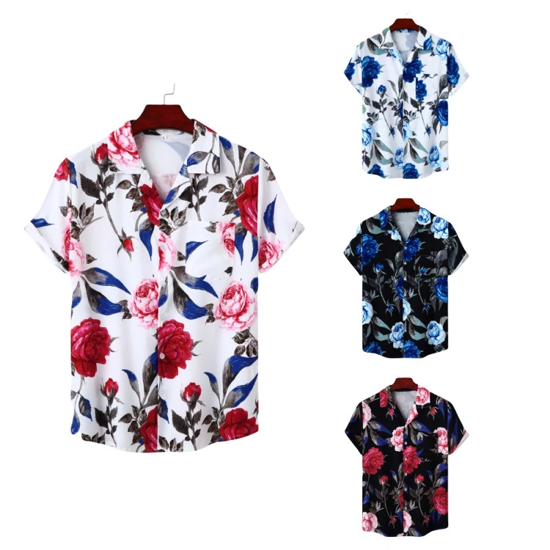 Hawaiian Shirts For Men Shirt Luxury Brand Men's T-shirts Man NEW Men's Clothing Fashion Blouses Social Cotton T-shirt
