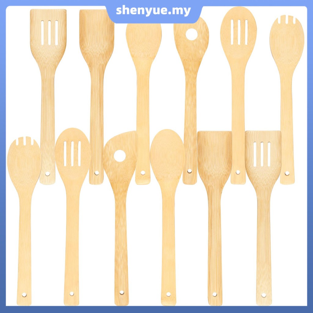 12 Pcs Bamboo Cooking Utensils Set Enduring Bamboo Cooking Utensils Non Stick Sturdy Kitchen Utensils for Cooking SHOPSBC8759