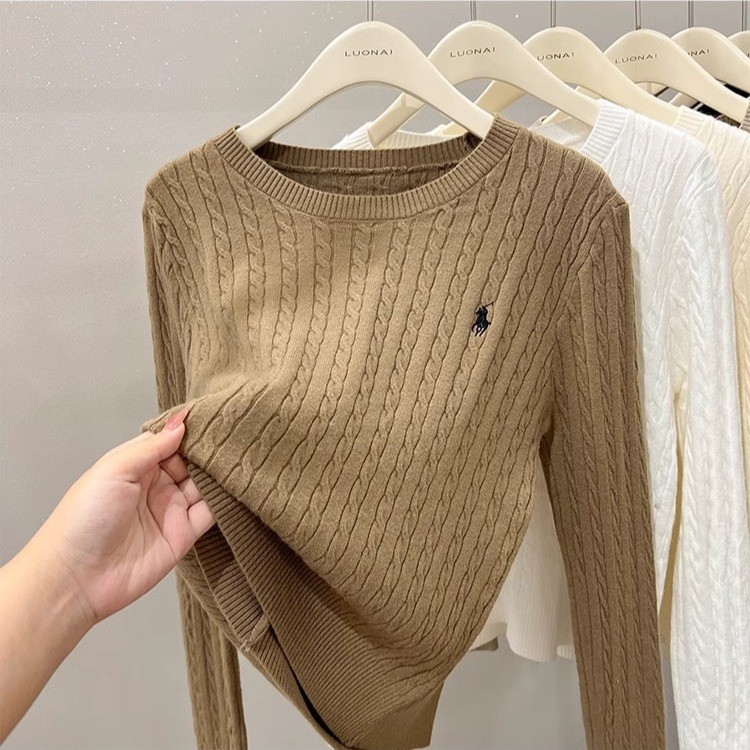Preppy Style Thick Sweater Top Women Autumn Winter Design Embroidered Twist Knitwear Inner Bottoming Shirt