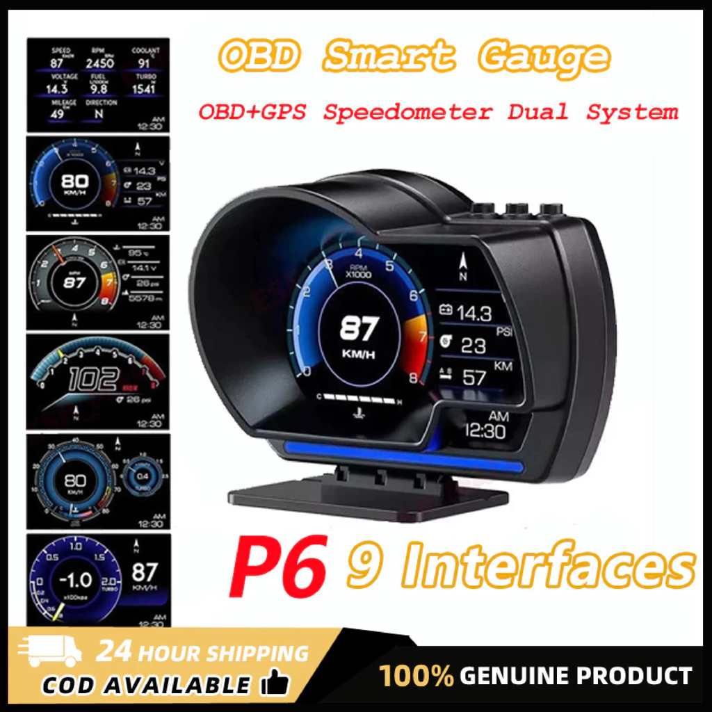 【Malaysia shipping】P6 OBD Gauge Meter OBD2 Meter Digital Scanner Alarm Speed Gauge display Car OBD P6 Head Up Display