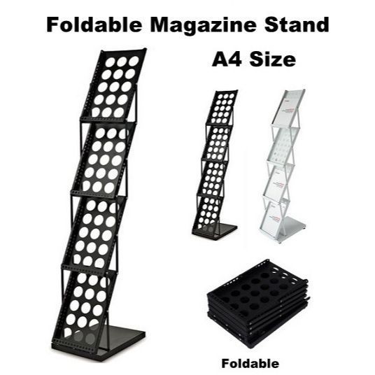 Black / White 4 Tier Four Layer Foldable A4 Size Magazine Newspaper Leaflet Brochures Display Rack Stand 2462.1