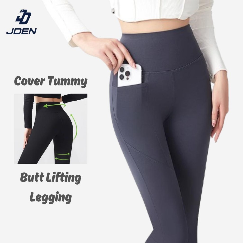 JDEN Pocket Bootcut Yoga Pants Plain High Waist Fitness Sports Workouts Leggings Slimming Outdoor Pilates