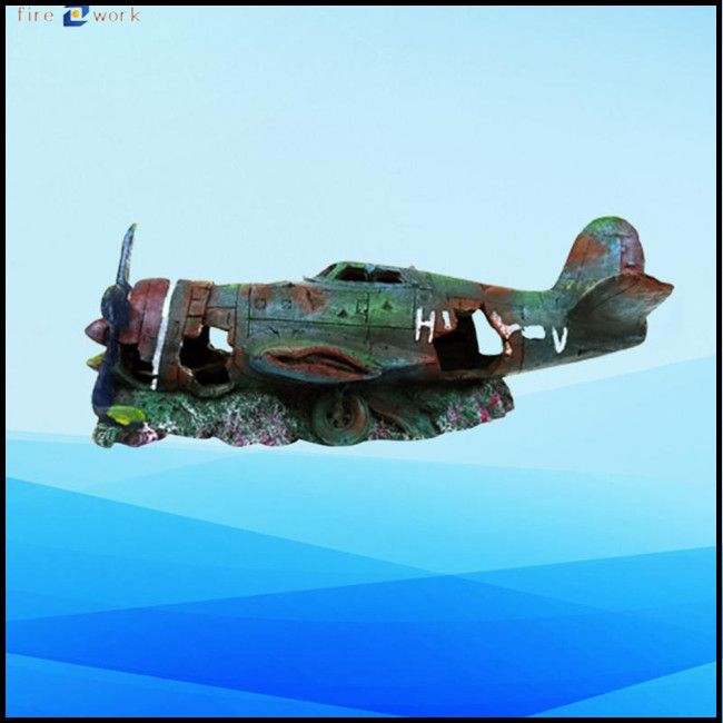 Exclusive Deal!! Artificial Plane Wreckage Ornament Shelter House Resin Craft For Aquarium Fish Tank Landscaping