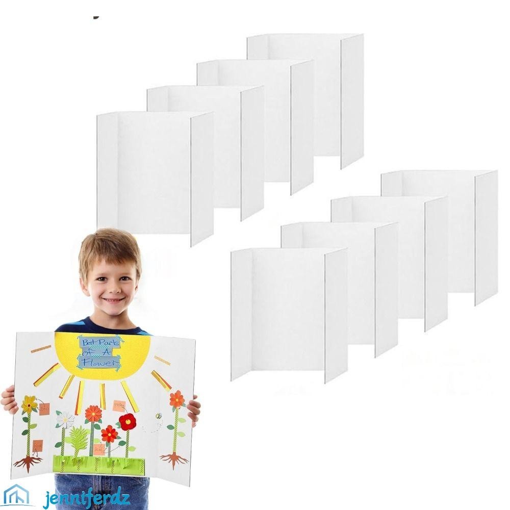 JENNIFERDZ 2/4/6/8Pcs Small Trifold Poster Board, Foldable Multifunctional Corrugated Presentation Board, Class Campaign White Smooth Durable Display Board Panel Booths