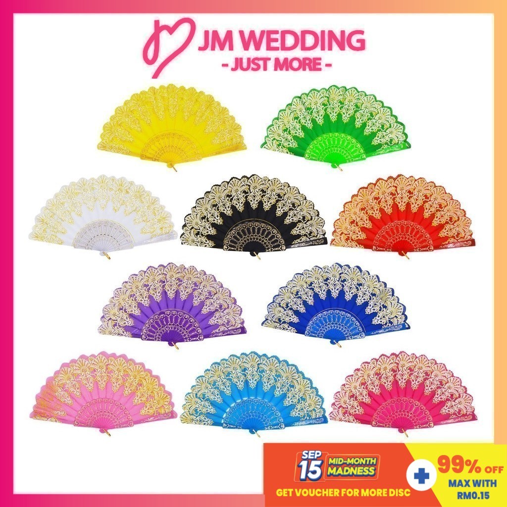 Lace Batik Plastic Folding Fan Traditional Handheld Fans Lace Rose Floral Elegant Lawa Kipas Tangan