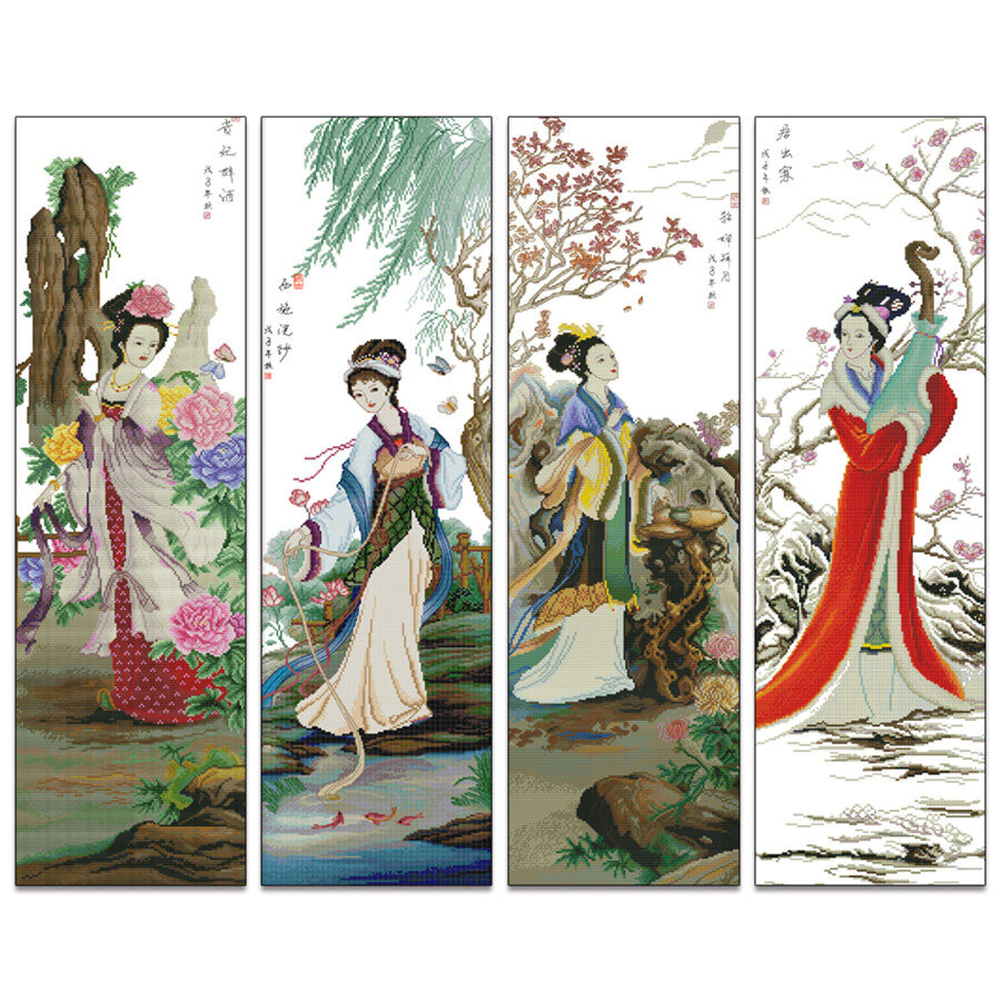 Cross Stitch Set, Four Beauties, Character, Chinese Style, Printed/Unprinted, 14/11CT, Full Kit