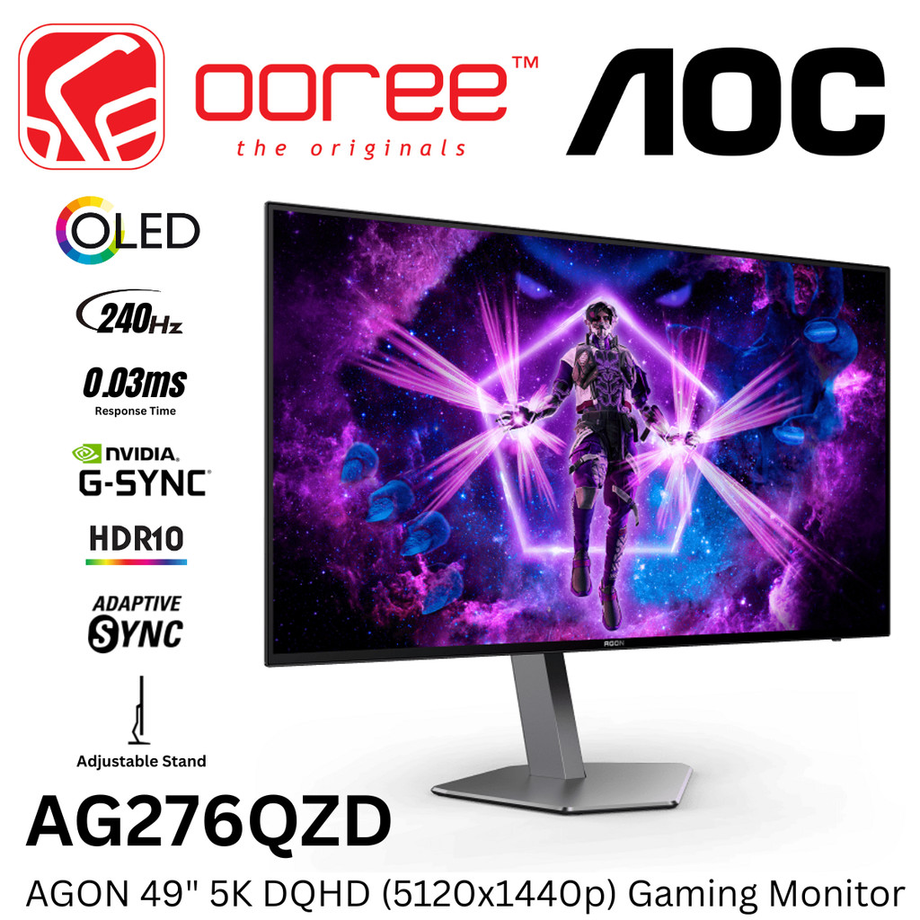 AOC 27" AGON PRO AG276QZD QHD (2560x1440 @240HZ) OLED GAMING MONITOR (0.03MS, INPUT: HDMI+ DP+ USB, 