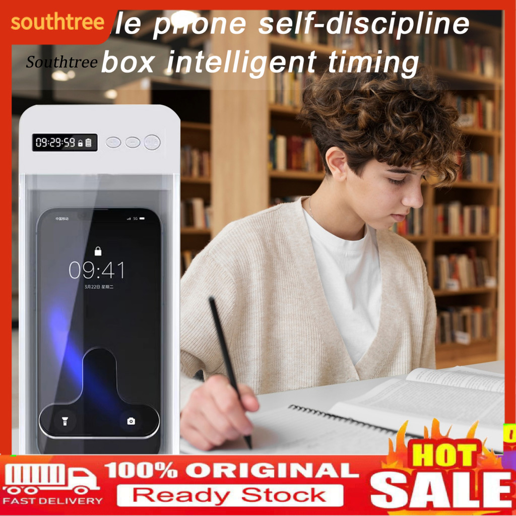 SOU_ T-shaped Opening Phone Box Digital Detox Phone Lock Box with Timer for Self-discipline Prevent Phone Addiction for Adults Children Students Transparent Mobile Phone