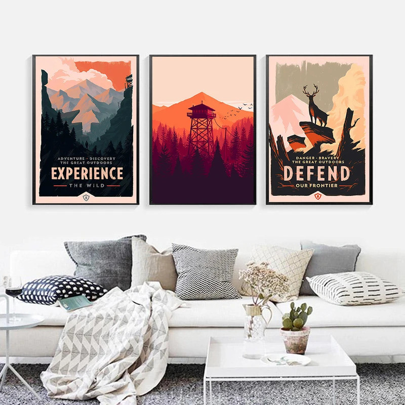 Firewatch Video Games Mountains Deer Minimalism Forest Nature Wildfire Wall Art Canvas Games Poster HD Print Home Decor Painting T49H