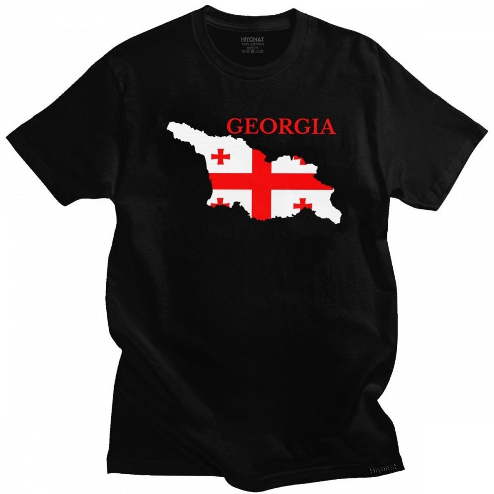 Urban Georgia Flag Map T Shirt Men Short Sleeved Printed Georgian Patriotic Tee O-neck Loose Fit Cotton T-shirt Merchandise