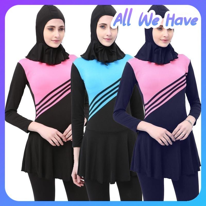 (AURAT DITUTUP) AWH Plus Size Muslimah High Quality Muslim Women Swimwear Islamic Full Coverage Girls Conservative