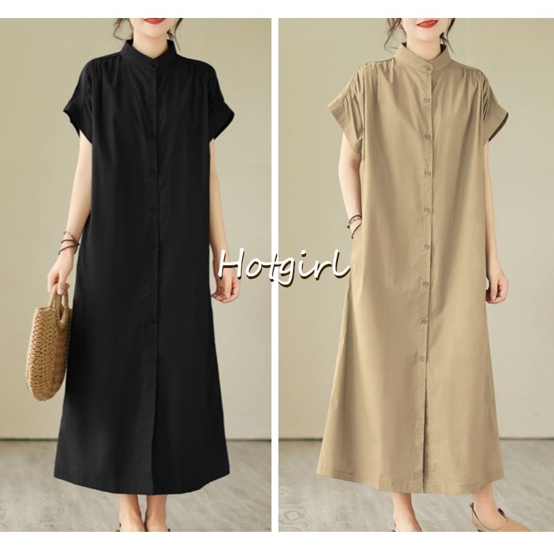 【READY STOCK AT Johor】 Hotgirl⭐Women's loose casual all-match stand collar long dress