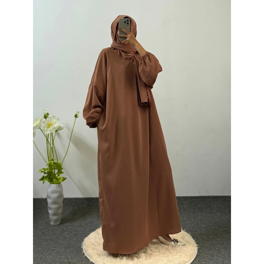 Modesty Prayer Dress Women Kaftan Muslim Abayas Dubai Robe Hijab Smocking Sleeve Ramadan Dresses Islamic Clothing